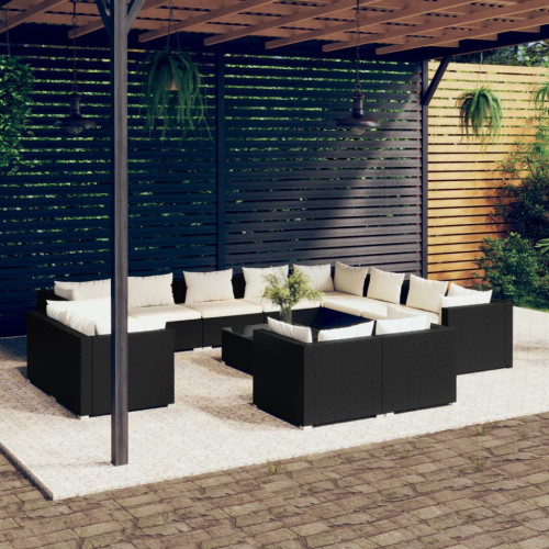 vidaXL Loungegrupp för trädgården m. dynor 13 delar svart konstrotting