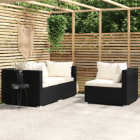 Produktbild för Loungegrupp för trädgården med dynor 3 delar konstrotting svart