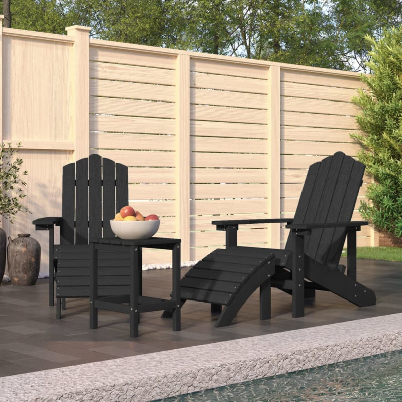 Produktbild för Däckstolar för trädgården med pall och bord HDPE antracit