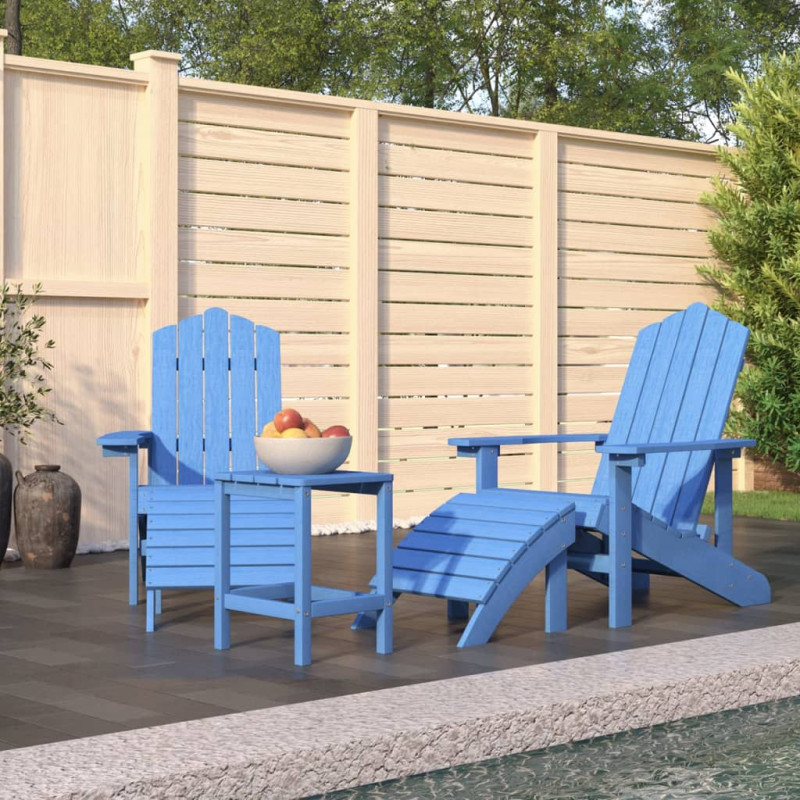 Produktbild för Däckstolar för trädgården med pall och bord HDPE aquablå