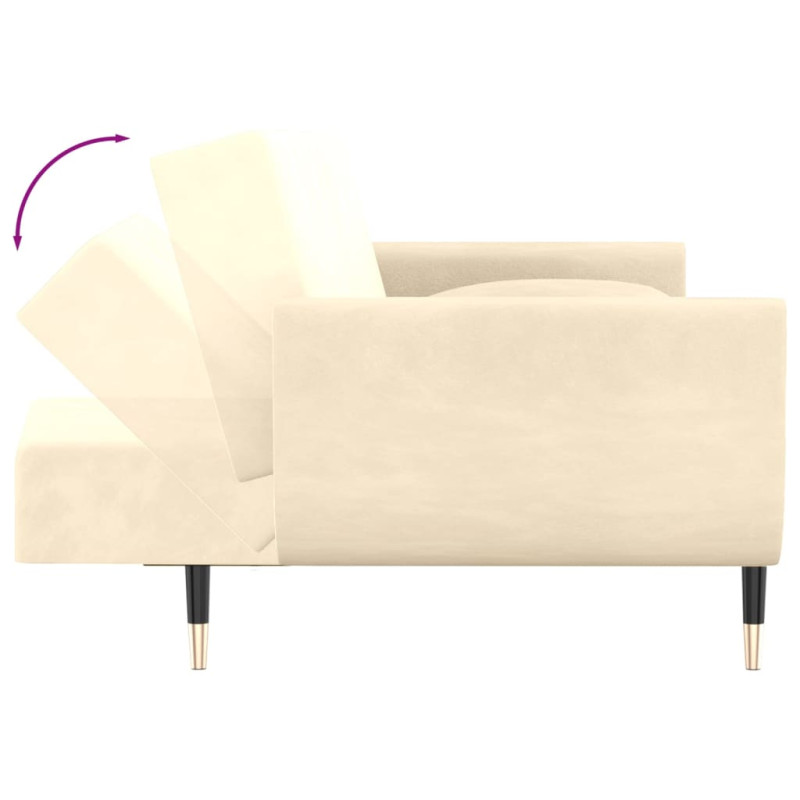 Produktbild för Bäddsoffa 2-sits med pall & två kuddar gräddvit sammet