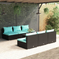 Produktbild för Loungegrupp för trädgården med dynor 7 delar konstrotting svart