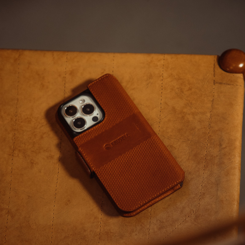 Produktbild för Leather Phone Wallet iPhone 13 Mini Cognac