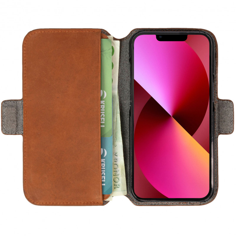 Produktbild för Leather Phone Wallet iPhone 13 Cognac