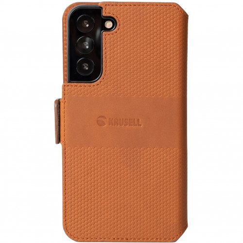 Krusell Leather Phone Wallet Galaxy S22 Cognac
