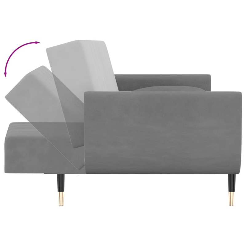 Produktbild för Bäddsoffa 2-sits med två kuddar ljusgrå sammet