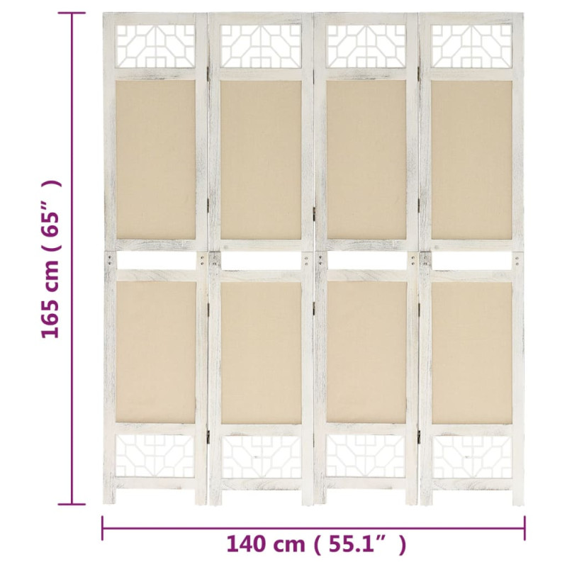 Produktbild för Rumsavdelare 4 paneler gräddvit 140x165 cm tyg