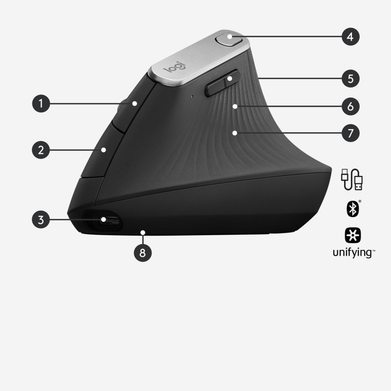 Produktbild för Logitech MX Vertical datormöss högerhand Trådlös RF + Bluetooth Optisk 4000 DPI