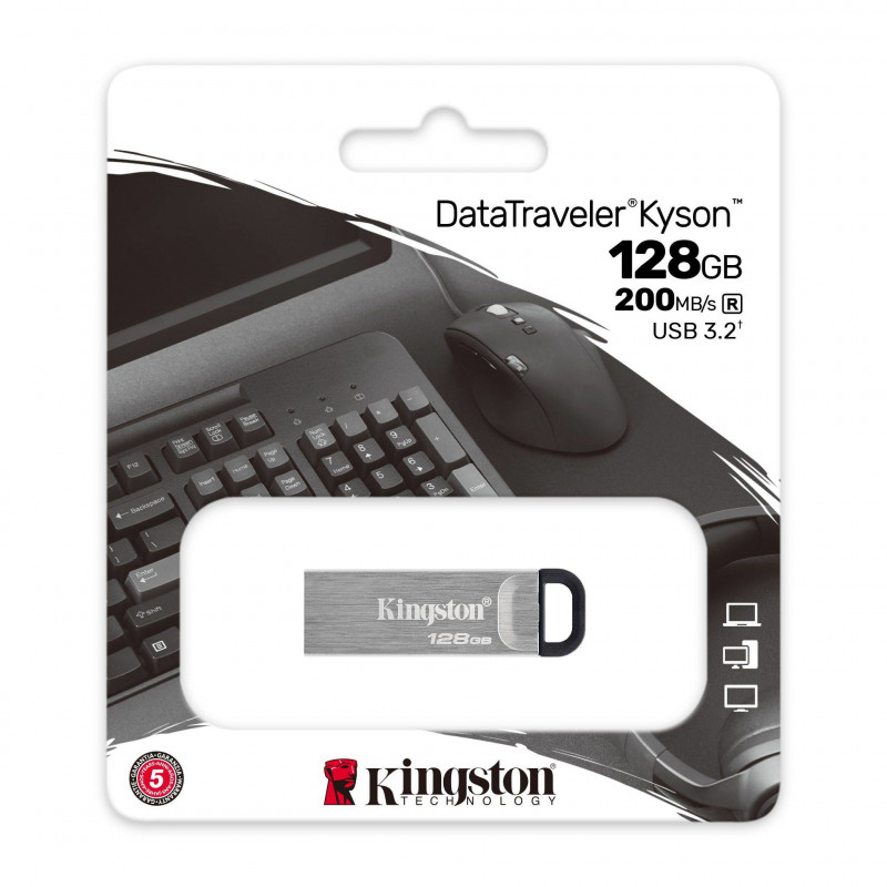 Produktbild för Kingston Technology DataTraveler Kyson USB-sticka 128 GB USB Type-A 3.2 Gen 1 (3.1 Gen 1) Silver