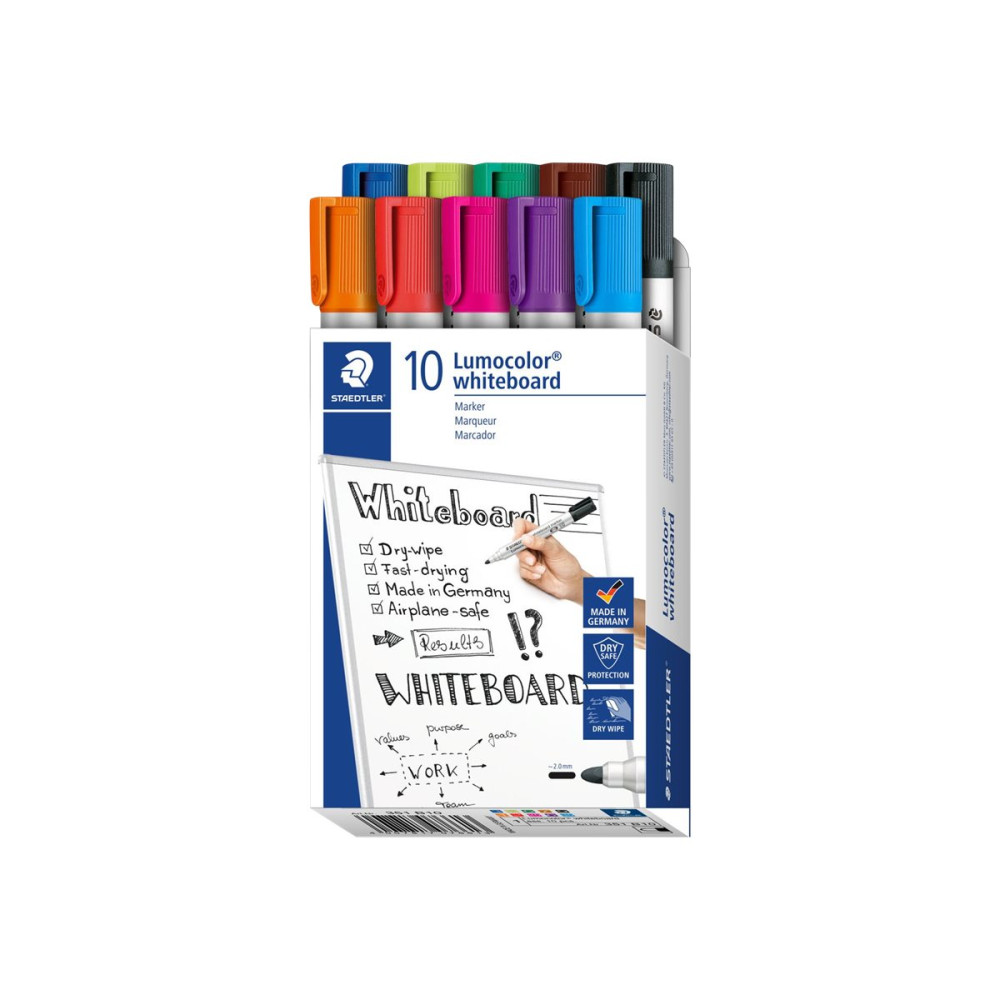 Produktbild för STAEDTLER Lumocolor 351 - markering - svart, röd, blå, grön, ljusblå, orange, violett, rosa, ljusgrön, ljusbrun (paket om 10)
