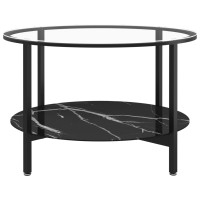 Miniatyr av produktbild för Soffbord svart och svart marmor 70 cm härdat glas