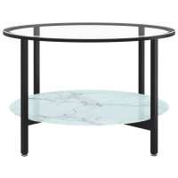 Produktbild för Soffbord svart och vit marmor 70 cm härdat glas