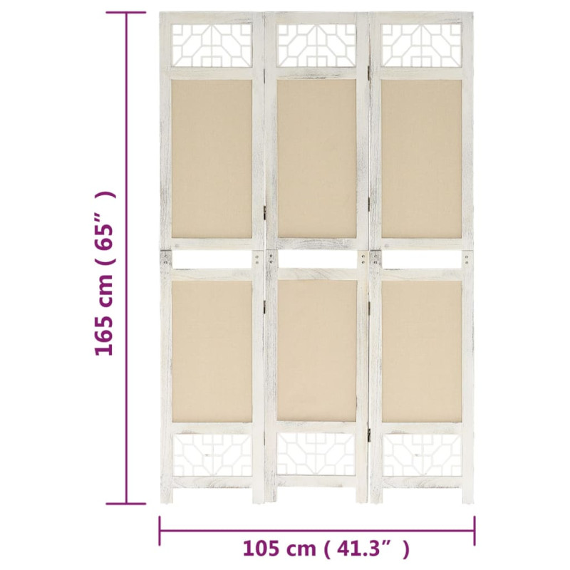 Produktbild för Rumsavdelare 3 paneler gräddvit 105x165 cm tyg