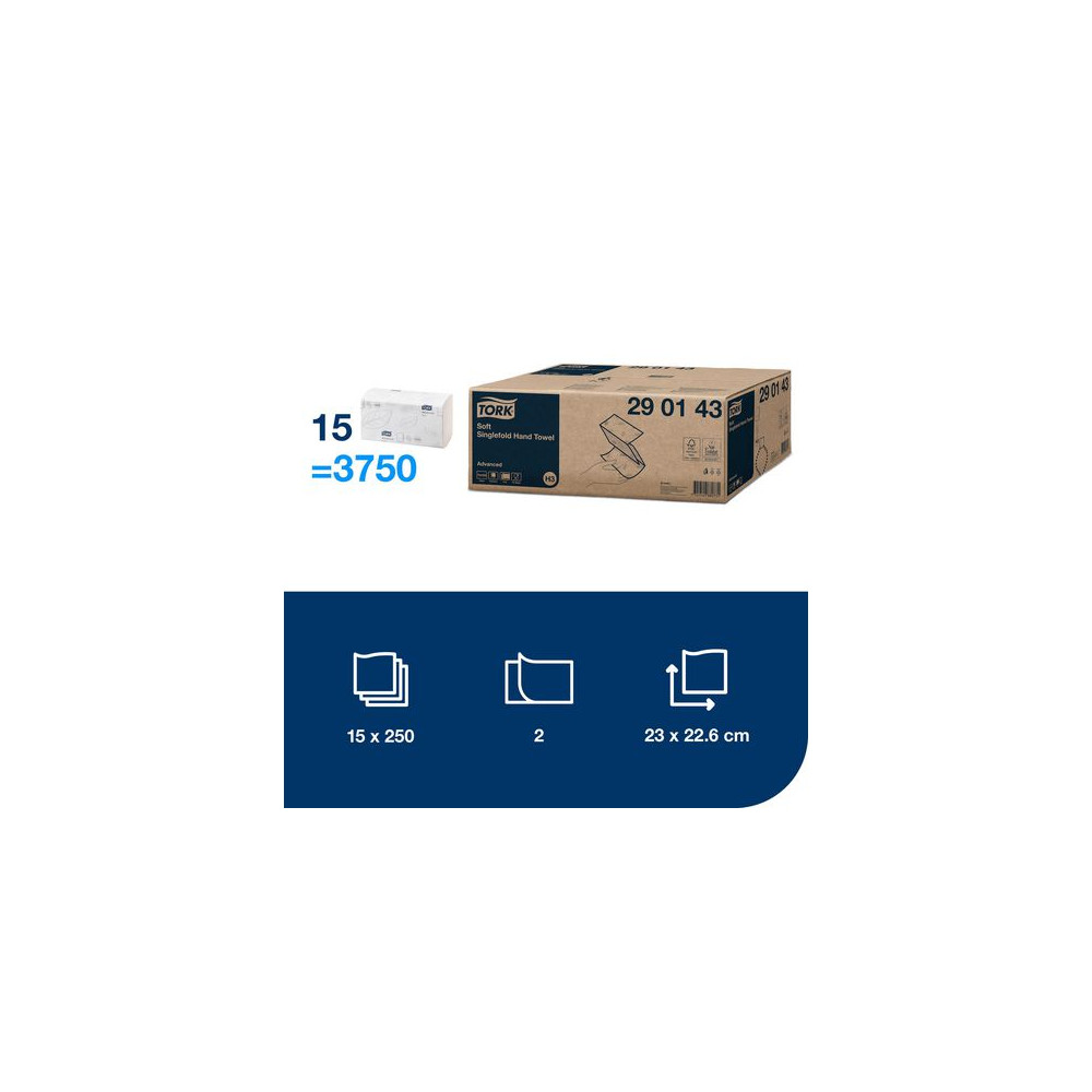 Produktbild för Handduk TORK Adv H3 2-l Soft vit 3750/fp