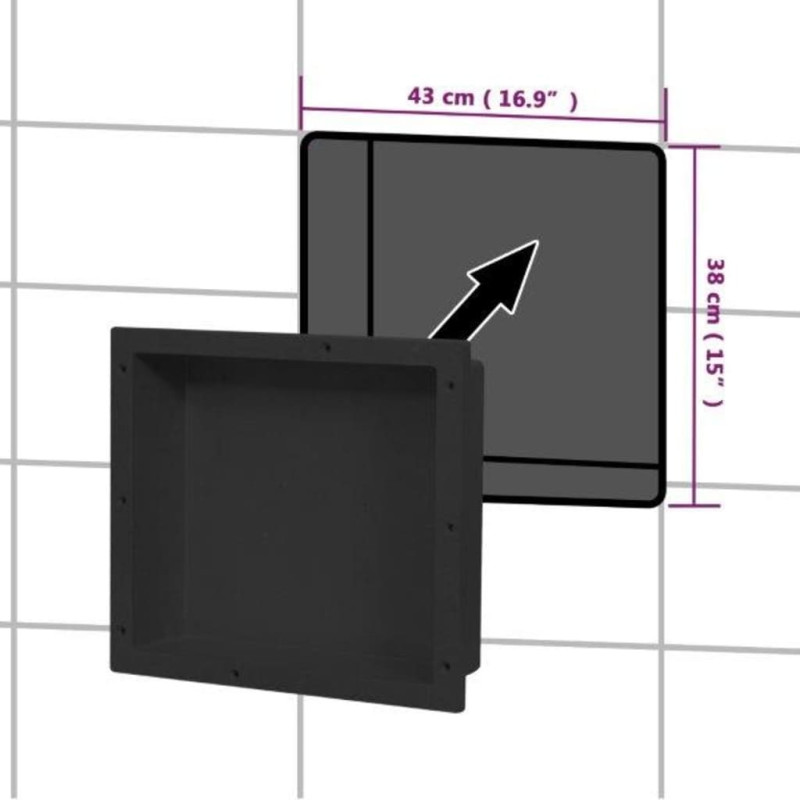 Produktbild för Infälld duschhylla niche matt svart 41x36x10 cm
