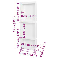Produktbild för Infälld duschhylla niche 3 hyllor matt vit 41x99x9 cm