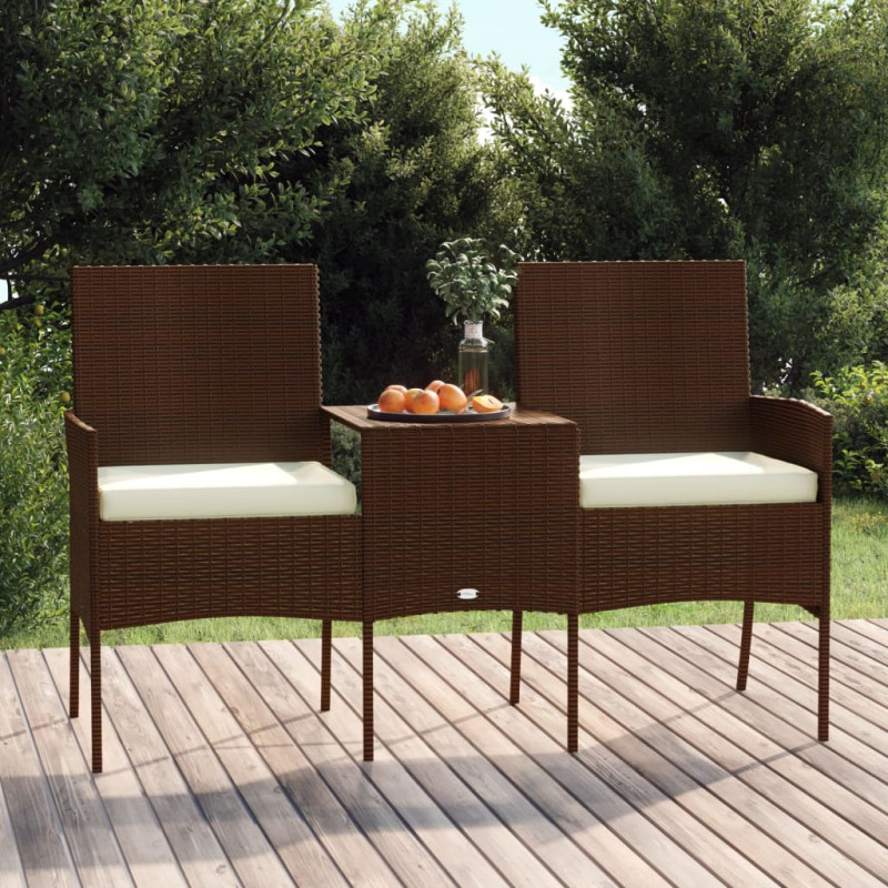 Produktbild för Trädgårdssoffa 2-sits med bord konstrotting brun