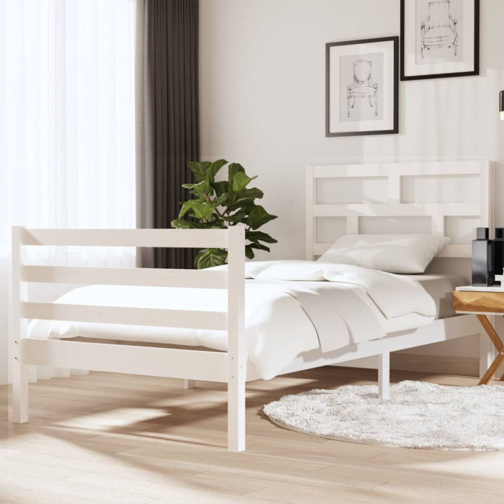 Produktbild för Sängram massiv furu 90x190 cm vit