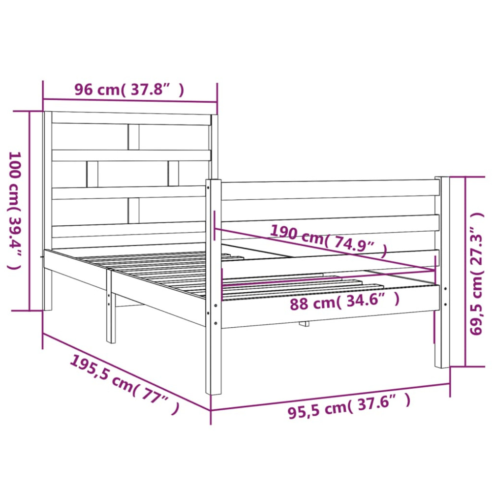 Produktbild för Sängram massiv furu 90x190 cm vit