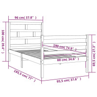 Produktbild för Sängram massiv furu 90x190 cm vit