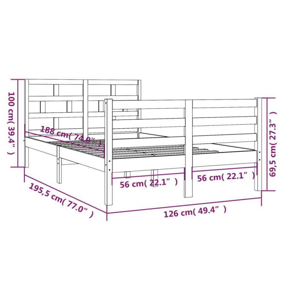 Produktbild för Sängram massiv furu 120x190 cm vit