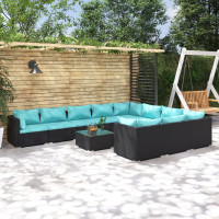 Produktbild för Loungegrupp för trädgården med dynor 11delar konstrotting svart