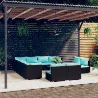 Produktbild för Loungegrupp för trädgården med dynor 12delar konstrotting svart