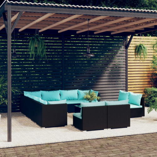 vidaXL Loungegrupp för trädgården med dynor 12delar konstrotting svart