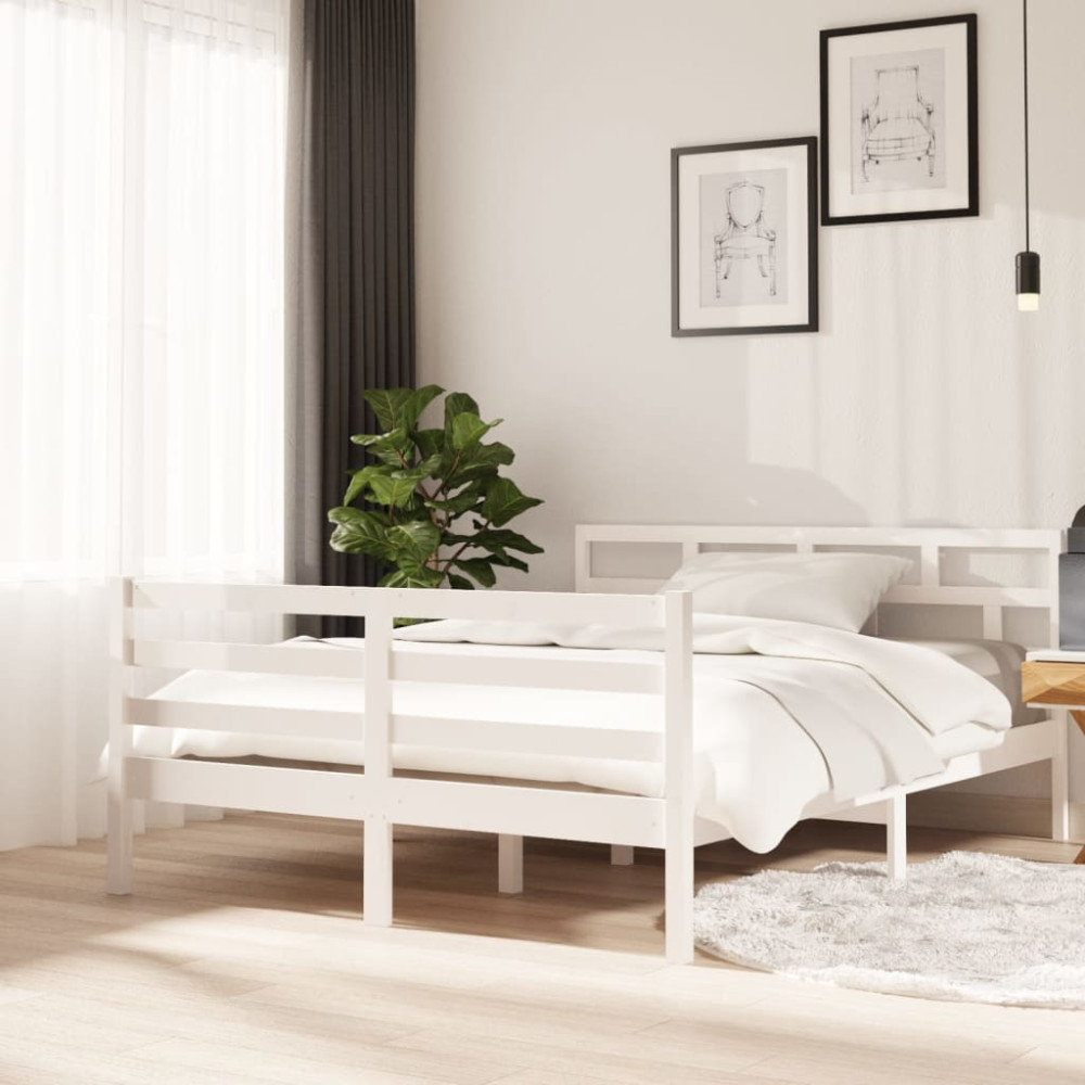 Produktbild för Sängram vit massiv furu 140x190 cm