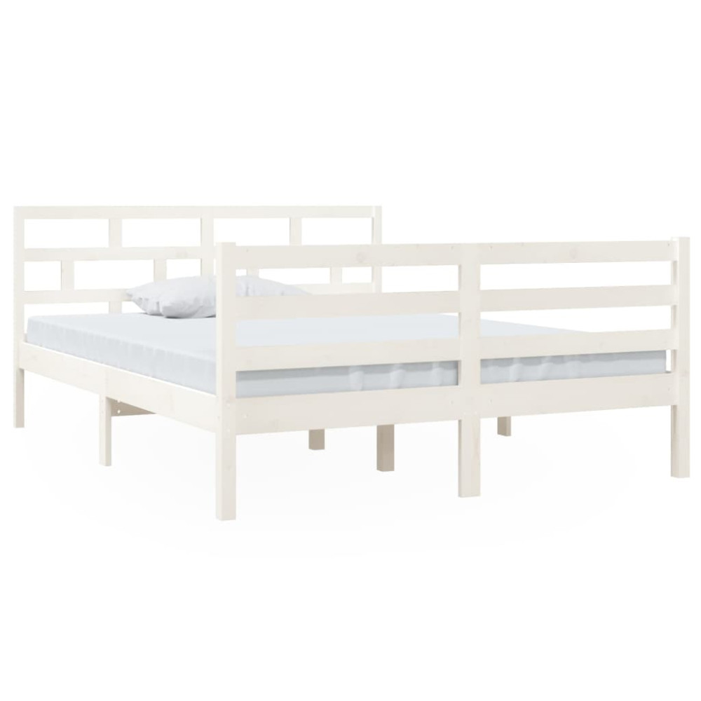 Produktbild för Sängram vit massiv furu 140x190 cm