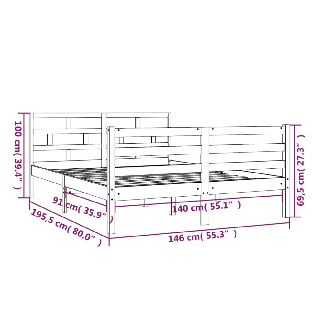 Produktbild för Sängram vit massiv furu 140x190 cm
