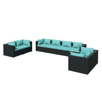 Produktbild för Loungegrupp för trädgården med dynor 8 delar konstrotting svart