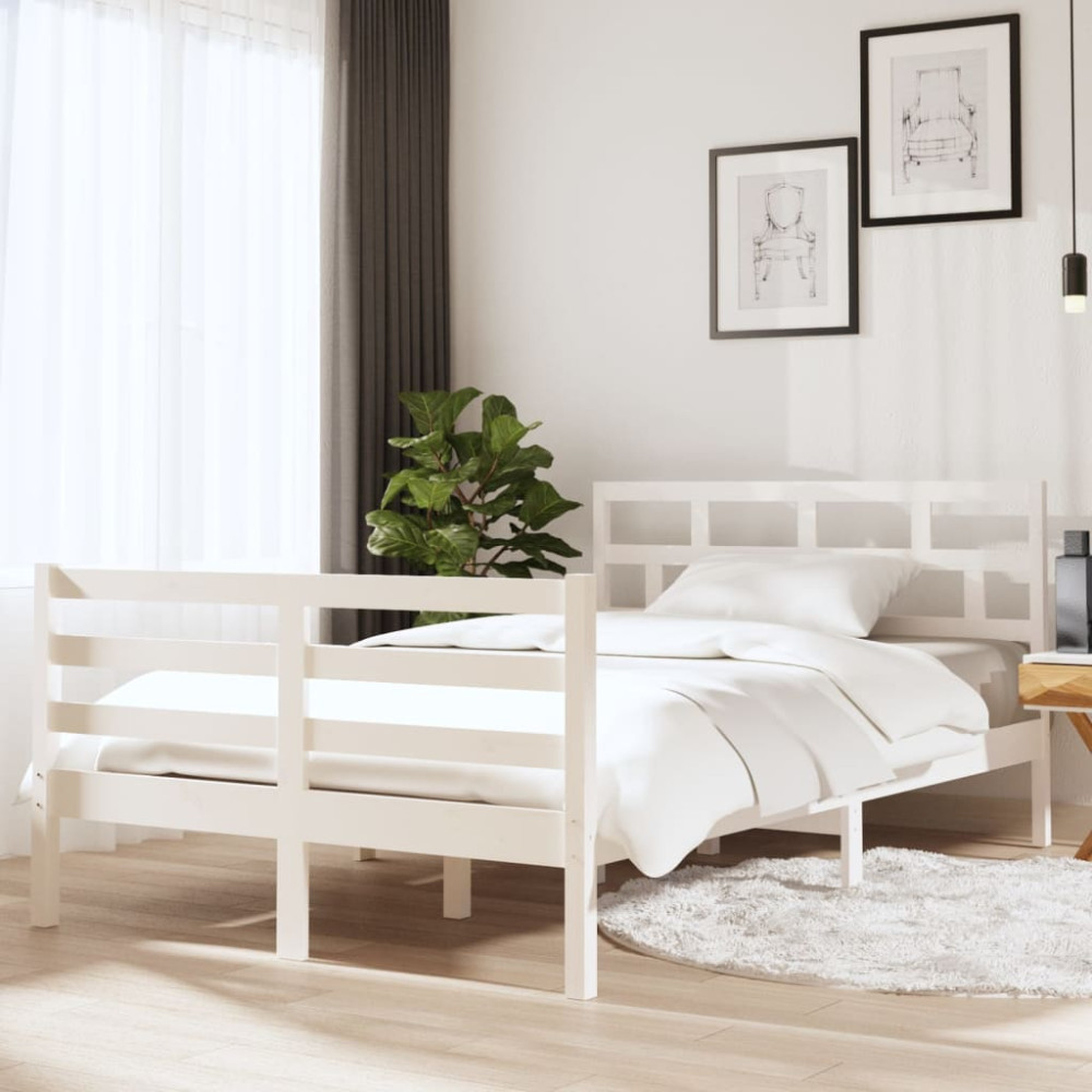 Produktbild för Sängram massiv furu 135x190 cm vit