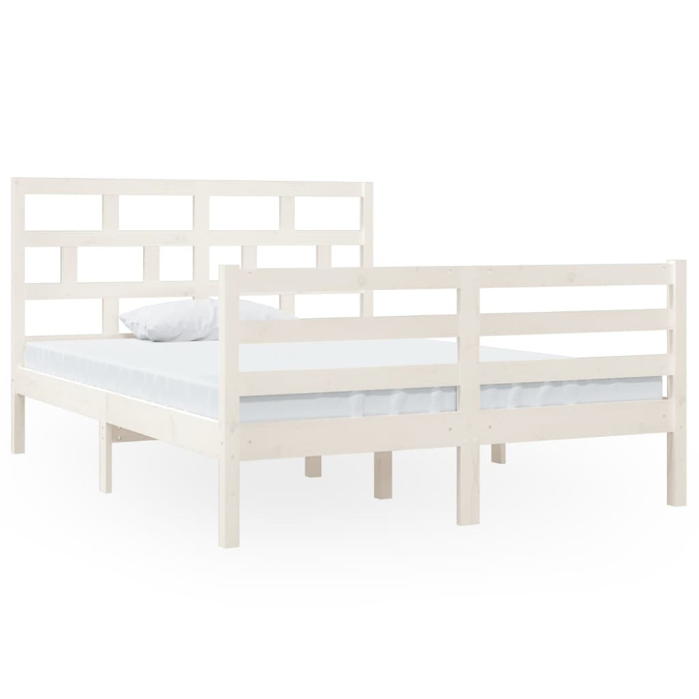 Produktbild för Sängram massiv furu 135x190 cm vit