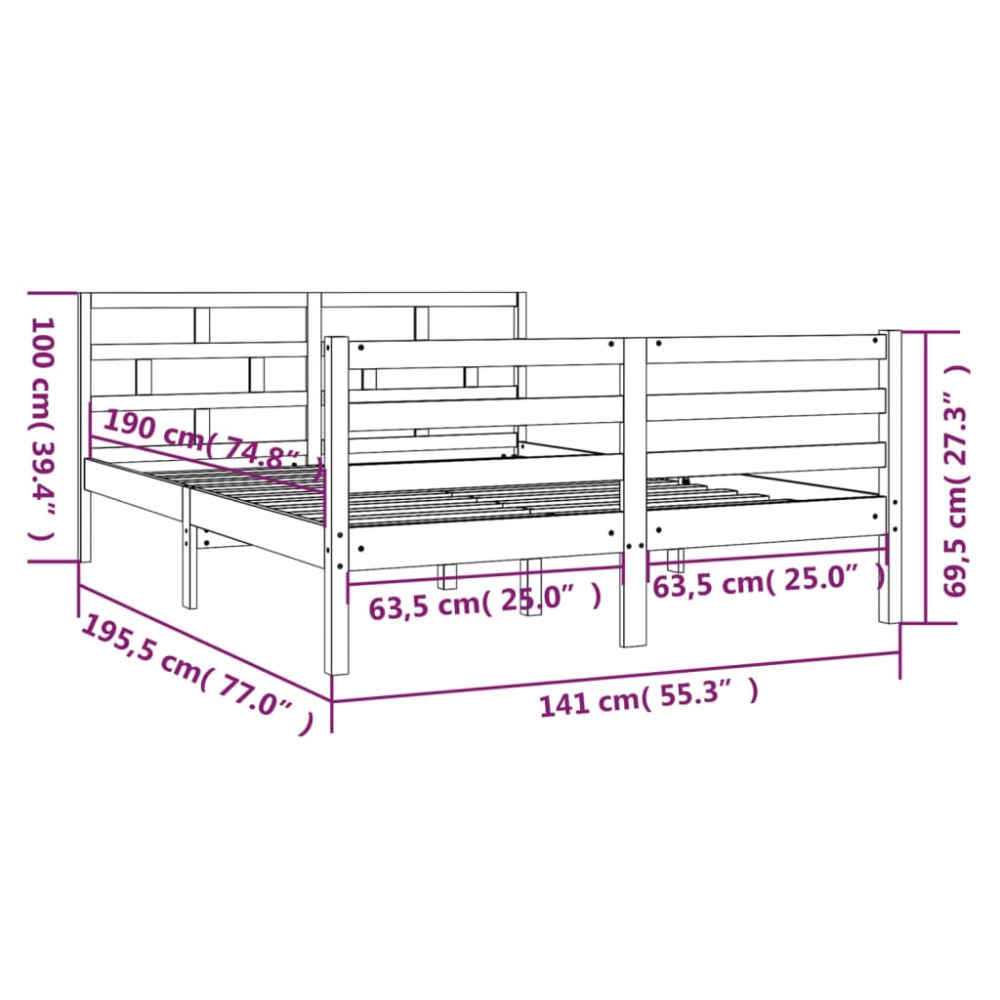 Produktbild för Sängram massiv furu 135x190 cm vit