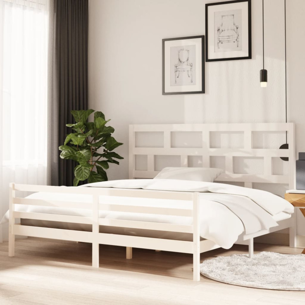 Produktbild för Sängram vit massiv furu 200x200 cm