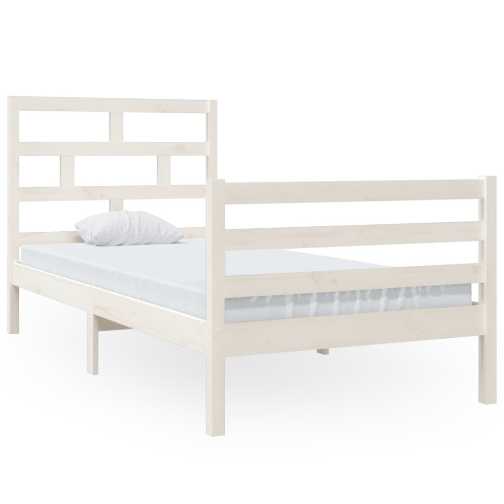 Produktbild för Sängram vit massiv furu 90x200 cm enkelsäng