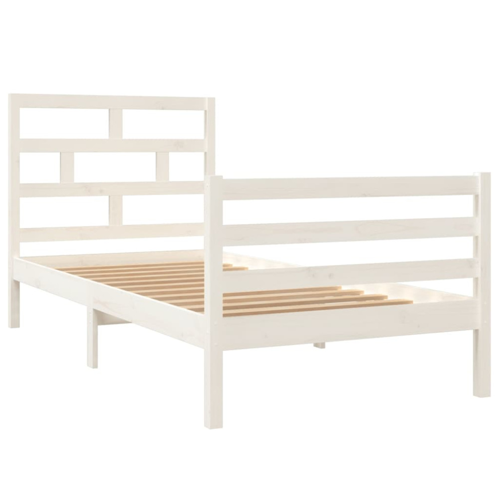 Produktbild för Sängram vit massiv furu 90x200 cm enkelsäng