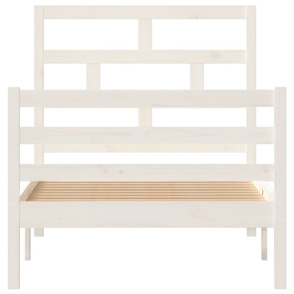 Produktbild för Sängram vit massiv furu 90x200 cm enkelsäng