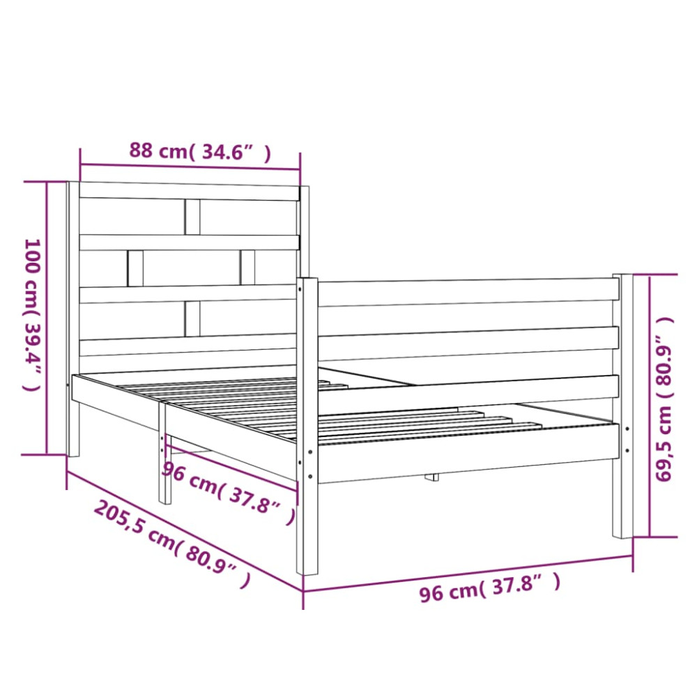 Produktbild för Sängram vit massiv furu 90x200 cm enkelsäng
