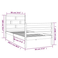 Produktbild för Sängram vit massiv furu 90x200 cm enkelsäng