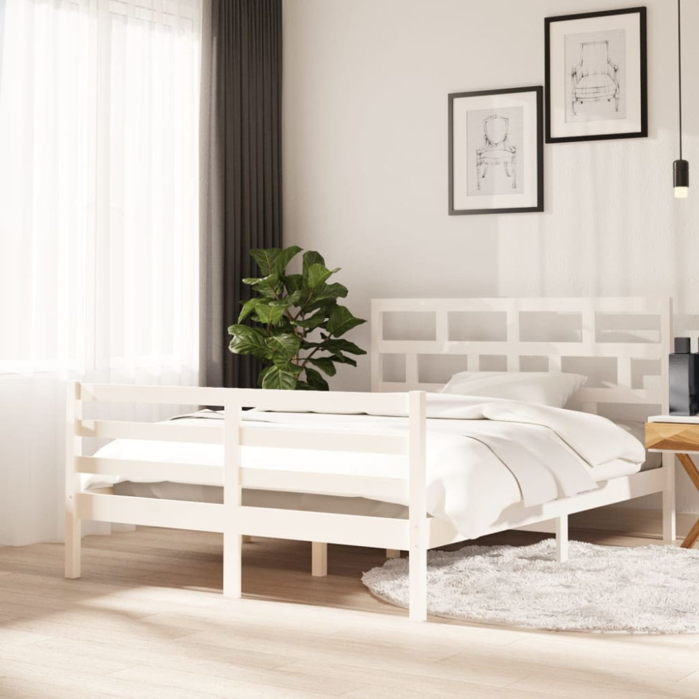 Produktbild för Sängram vit massiv furu 140x200 cm