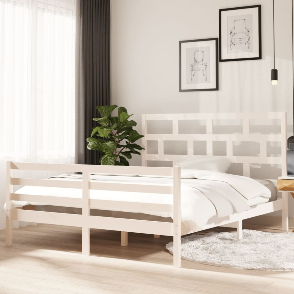 Produktbild för Sängram vit massiv furu 160x200 cm