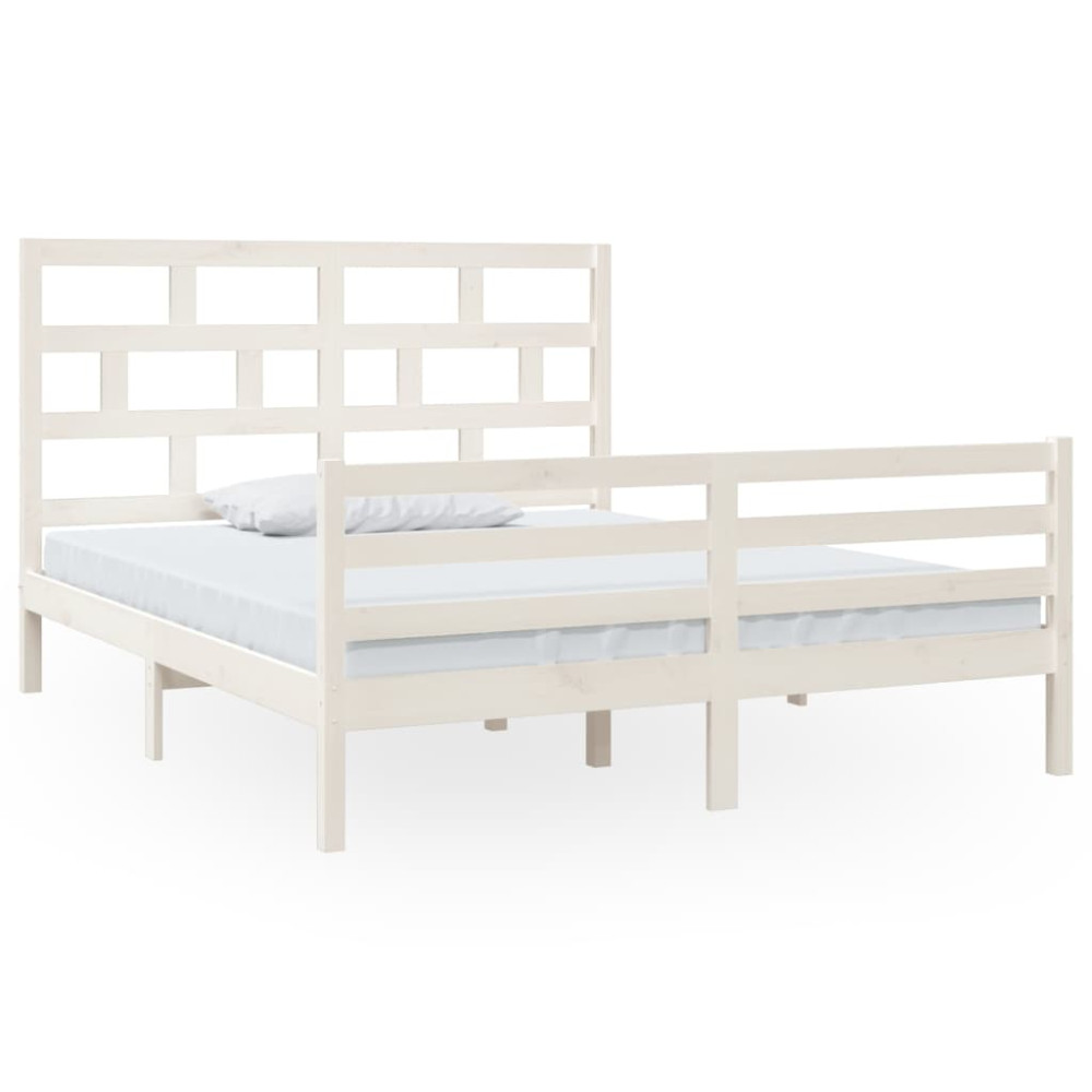 Produktbild för Sängram vit massiv furu 160x200 cm