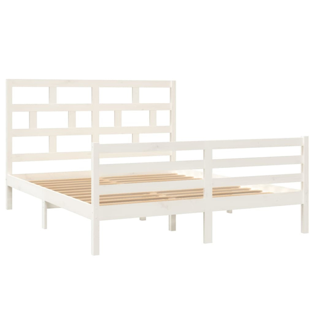 Produktbild för Sängram vit massiv furu 160x200 cm
