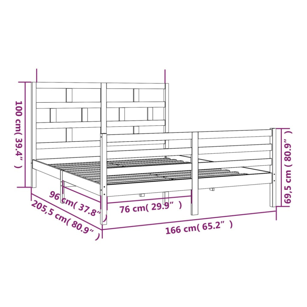 Produktbild för Sängram vit massiv furu 160x200 cm