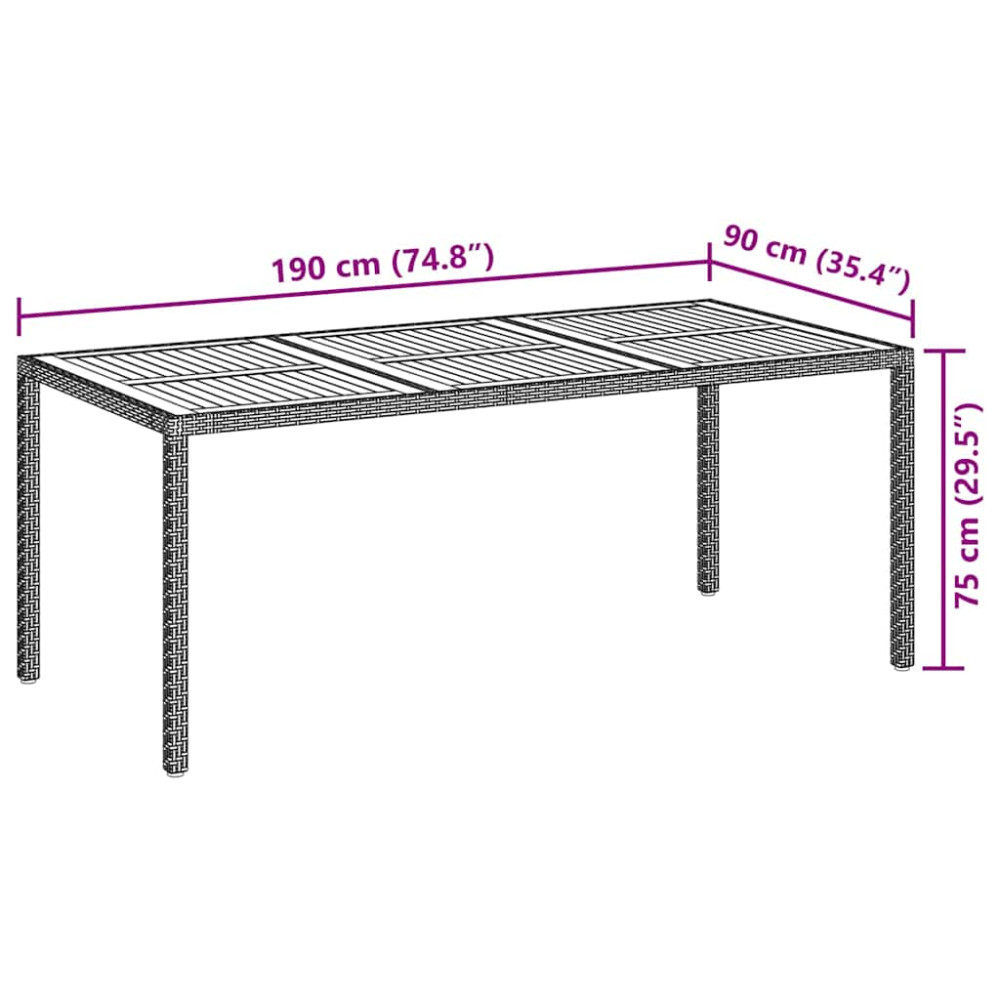 Produktbild för Trädgårdsbord 190x90x75 cm konstrotting och akaciaträ svart