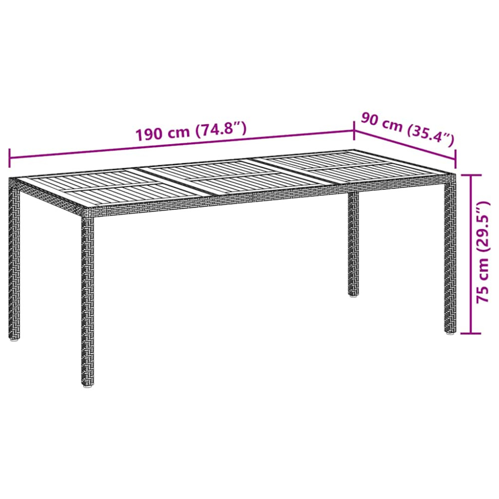 Produktbild för Trädgårdsbord 190x90x75 cm konstrotting och akaciaträ grå