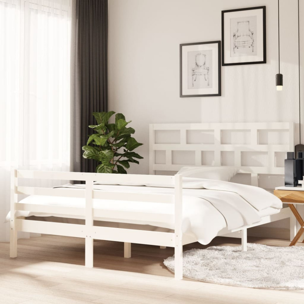 Produktbild för Sängram vit massivt trä 150x200 cm