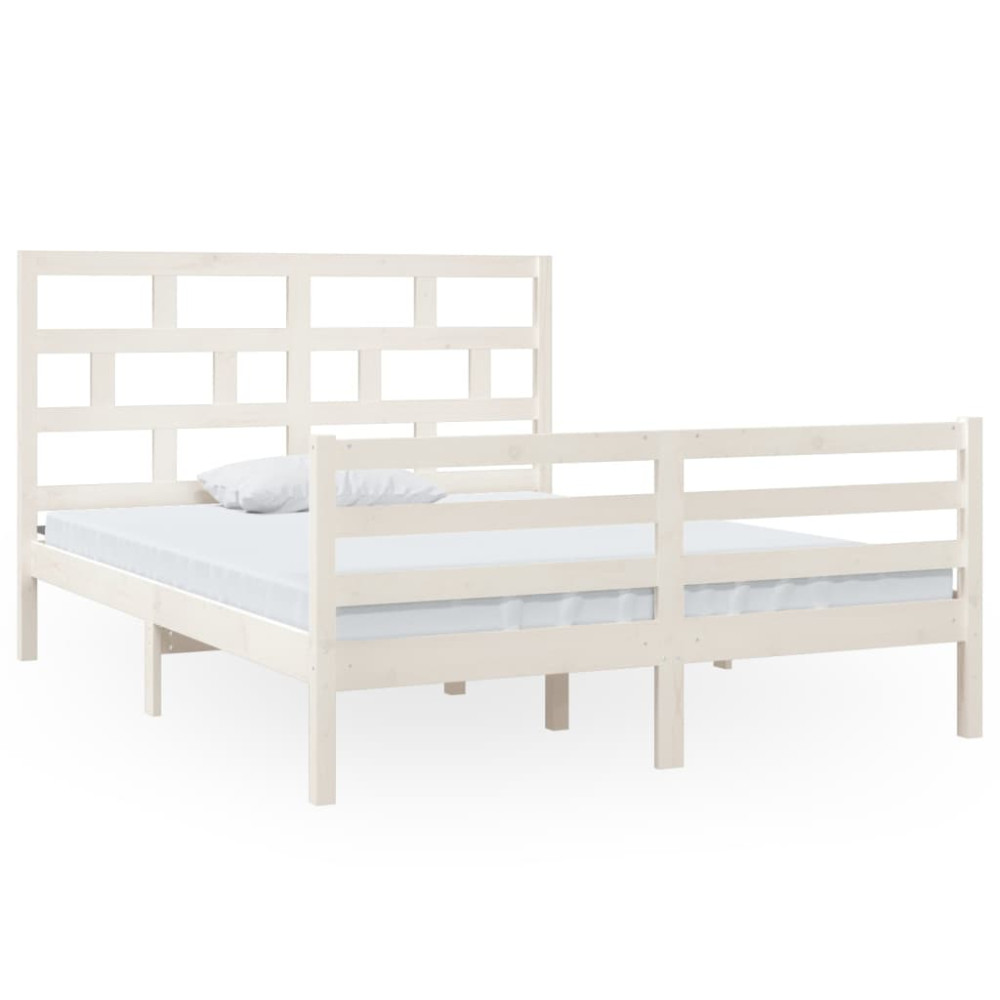 Produktbild för Sängram vit massivt trä 150x200 cm